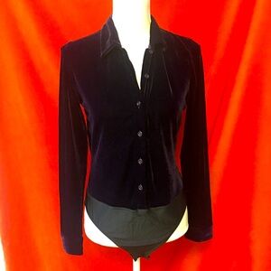 Ralph Lauren 00s velvet bodysuit purple long sleeve size small